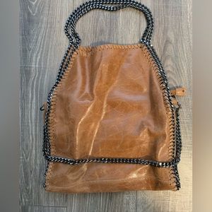 From Florence, Italy. Camel color leather shoulder bag, chain shoulder